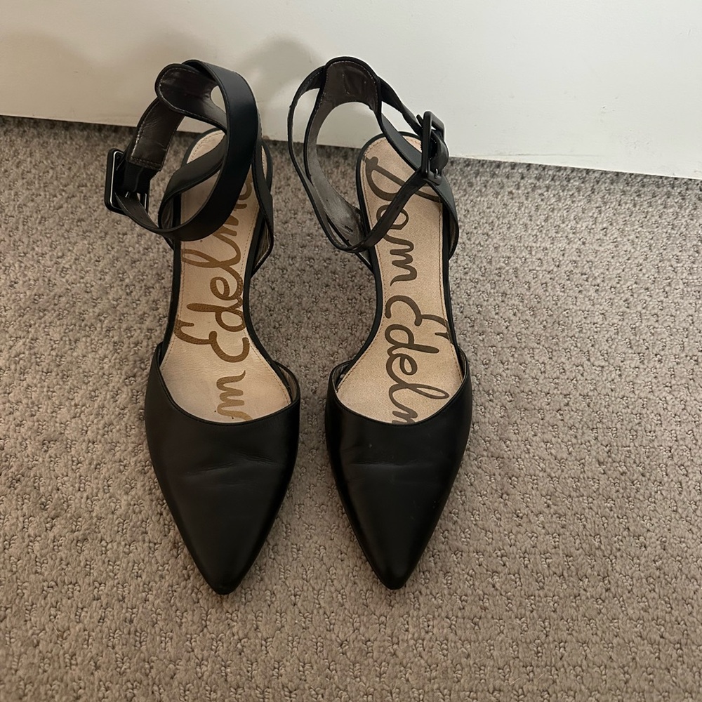 Sam Edelman Black Pointed Ankle-Strap Heels
